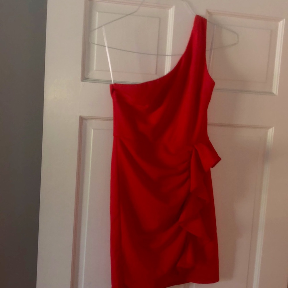 hello molly burnt orange one shoulder dress